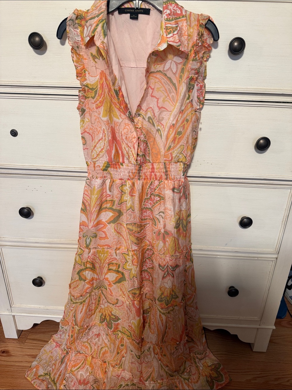 Cynthia Steffe Pink and Yellow Paisley Maxi Dress